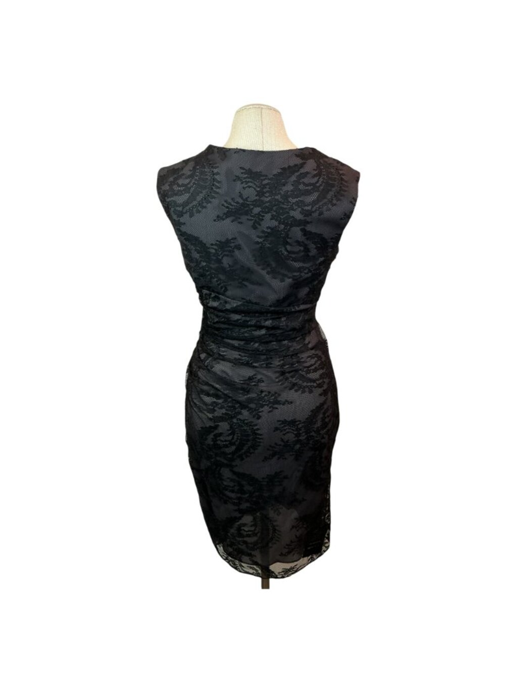 New Bloomingdale's Chequer Lace Sleeveless Cocktail Dress Womens 6 Black - Picture 4 of 12